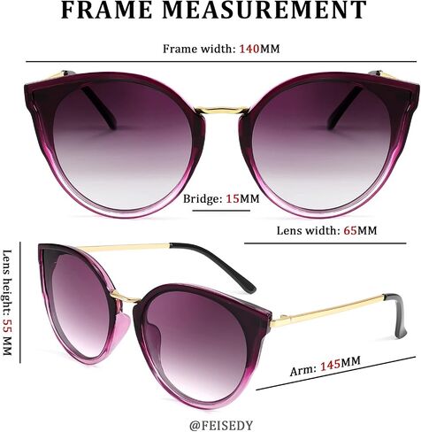 FEISEDY Vintage Polarized Cat Eye Sunglasses for Women Oversized Round Sunglasses Anti Glare B7000 in Saudi Arabia