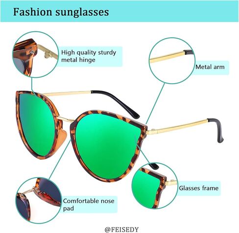 FEISEDY Vintage Polarized Cat Eye Sunglasses for Women Oversized Round Sunglasses Anti Glare B7000 in Saudi Arabia