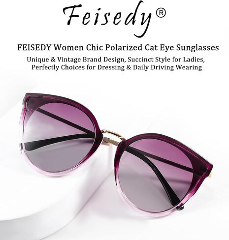 FEISEDY Vintage Polarized Cat Eye Sunglasses for Women Oversized Round Sunglasses Anti Glare B7000 in Saudi Arabia