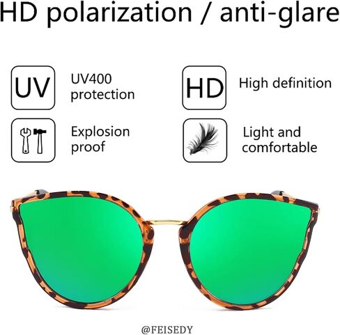 FEISEDY Vintage Polarized Cat Eye Sunglasses for Women Oversized Round Sunglasses Anti Glare B7000 in Saudi Arabia