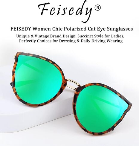 FEISEDY Vintage Polarized Cat Eye Sunglasses for Women Oversized Round Sunglasses Anti Glare B7000 in Saudi Arabia