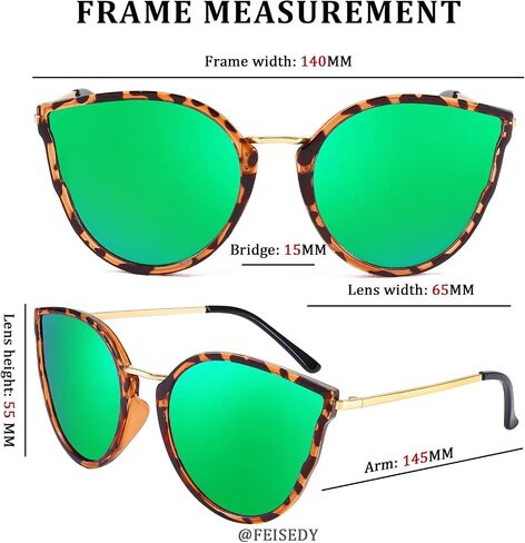 FEISEDY Vintage Polarized Cat Eye Sunglasses for Women Oversized Round Sunglasses Anti Glare B7000 in Saudi Arabia