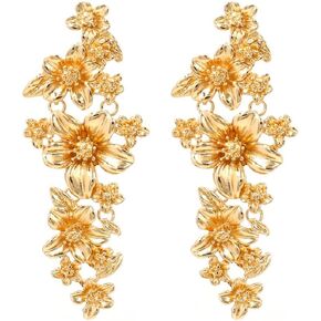 Flower Earrings for Women, Flower Floral Earrings for Girls, Flower Chandelier Dangle Earrings Hypoallergenic, Gold Hawaiian Flowers Drop Earrings, Flower Jewelry Gifts Funny Earrings