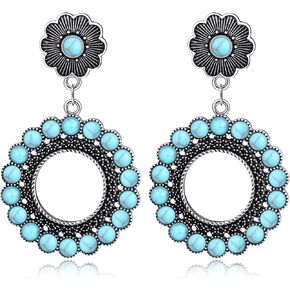HELORET Turquoise Bohemian Dangle Earrings for Women, Turquoise Drop Earrings Boho Hoop Healing Stone Earrings Jewelry Gifts