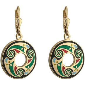 Round Celtic Earrings Medium Gold Plated & Black Made in Ireland