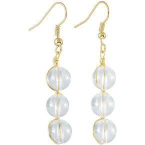 TUMBEELLUWA Crystal Beads Dangle Earrings for Women Healing Stone Drop Earrings Handmade Copper Wire Wrapped Quartz Jewelry