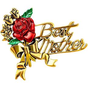 Elegant Flower Best Mother Brooch Pin for Women Girls Mom Fashion Red Blue Rose Green Leaf Bowknot Ribbon Badge Brooches Lapel Pins Cute Dress Accessories Mother's Day Birthday Christmas Jewelry for Mommy Wife