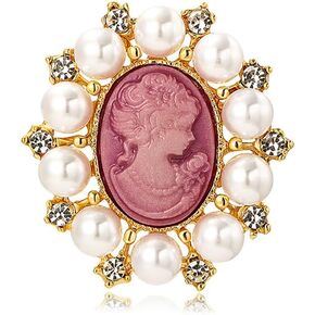 Vintage Style Cameo Victorian Lady Maiden Crystal Rhinestone Pin Brooch