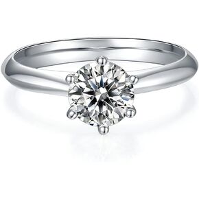 Laatikui 1CT/2CT Moissanite Engagement Ring for Women, D Color VVS1 Lab Created Round Cut Moissanite Sterling Silver Wedding Band, Promise Ring for Women