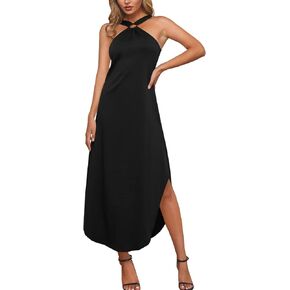 Clarisbelle Women Summer Criss Cross Halter Maxi Dress with Pockets