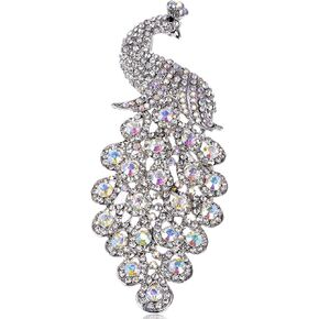 Alilang Antique Inspired Shine Clear Rainbow Rhinestones Peacock Bird Brooch Pin