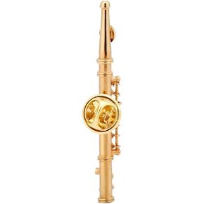 Flute Brooch Mini Musical Instrument Shape Pin Gold Silver Plating with Case Birthday Present (Gold)