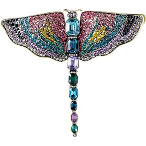 Exquisite Rhinestone Dragonfly Brooch Pin for Women Girls Fashion Big Gold Plated Colorful Crystal Insect Winged Brooches Lapel Pins Elegant Wedding Christmas Birthday Jewelry Gift