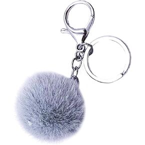 Pom Pom Keychain Soft Artificial Mink Fur Cute Ball Keychains Silver Car Key Ring Handbag for Women Girls