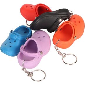 Kuuleyn 5pcs Mini Croc Shoe Keychain,Cute Shoe Keychain,Charms For Backpacks,Silicone Slipper Key Chains,Red Violet Lake Blue Black Orange Hole Sandals Key Ring Pendant Decoration