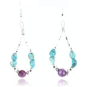 $70Tag Certified Silver Navajo Hooks Turquoise Agate Native Earrings 371047650254 Made By Loma Siiva