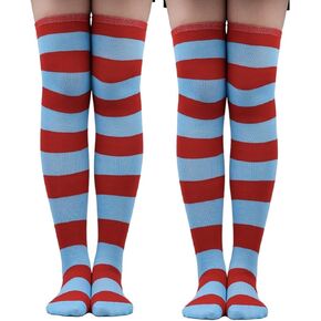 CICEYET النساء الاطفال الأزرق والأحمر جوارب مخططة طويلة الركبة مخطط جوارب عالية شيء 1 هالوين زي الملحقات in Kuwait