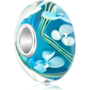 LovelyJewelry خرز من الفضة الإسترلينية زهرة بيضاء المحيط الأزرق مورانو الزجاجي الساحر للأساور in Kuwait