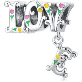 Manhe Charms Letter Love Charms Sterling Silver Charms Bead Girl Jewelry Women's Bead Charms Gifts for Women Bracelet&Necklace (MA)