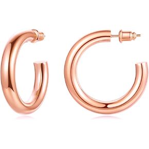 DAILY VIBES Thick Gold Hoop Earrings for Women 14K Real Gold Plated Lightweight Small Open Chunky Gold Hoops Hypoallergenic Earrings with 925 Sterling Silver Post