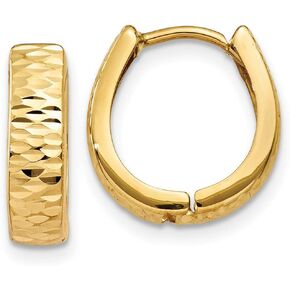 4mm Textured and Polished Hinged Hoop Huggie Earrings in Real 14k Gold
