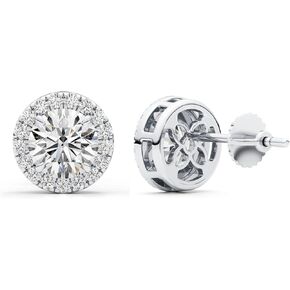 1/3 Carat Lab Grown Diamond and 2 Carat Moissanite Round Halo Stud Earrings for Women in 14k White or Yellow Gold (D-E, VS, cttw) Screw Back Earrings by GLAM AND GEMS
