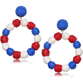 Rattan Earrings Rattan Ball Hoop Dangle Earrings for Women Handmade Bohemia Earrings Braid Straw Wicker Raffia Earrings Summer Beach Accessory Gifts