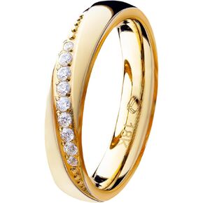 18K Gold Melted Over Titanium Wedding Band Ring for Women. 3,2 GR Comfort Fit 4mm Width, 9 High-Grade AAAAA+ Cubic Zirconia Stones Vintage High-Polished Finish. Engagement and Anniversary Design Andrea.