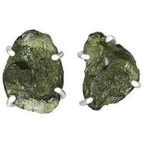 Rough Moldavite Stud Earring From Czech Republic Gemstone 925 Solid Sterling Silver Handmade Designer Jewelry