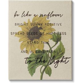 Stupell Industries Be Like A Sunflower Motivational Phrase Vintage Floral Canvas Wall Art, 16 x 20, Yellow