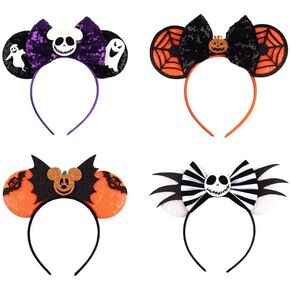 Halloween Mouse Headband Cat Ear Hair Hoop 4PCS Mouse Pumpkin Bat White Skull Ghost Bat Glitter Hairbands for Accessories Headdress Halloween Decorations Party Supplies in Saudi Arabia