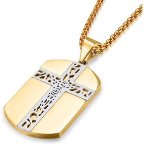 Stainless Steel Knights Templar Shield Armor of God Faith Cross Pendant Necklace For Men/Boys/Womens,Dog Tags Jewelry,On 22-24 In Rolo Chain,Silver/Gold/Black