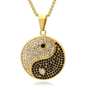 18K Gold Plated Jewelry Tai Chi Necklace Stainless Steel Yin Yang Pendant Iced Out Necklace