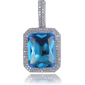 JINAO Hip Hop 6 Colors Solitaire Pendant Cubic Zirconia Halo Pendant Necklace with Solid Back…