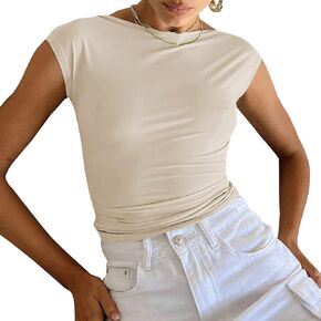 Womens 2023 Sexy Backless Tops Open Back Crop Tops Short Sleeve T-Shirts Going Out Summer Outfits Y2k Tops