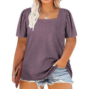 Plus Size Tee Shirts for Women Loose Fit Square Neck Short Sleeve 2XL Tops Mauve