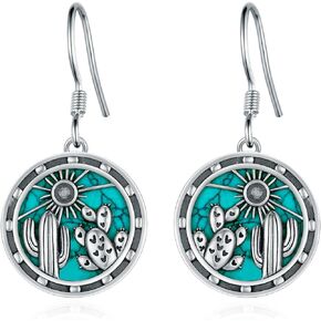 Cactus Earrings 925 Sterling Silver Western Earrings Turquoise Earrings Cowgirl Earrings Plant Earrings Saguaro Jewelry Gift for Women Girl