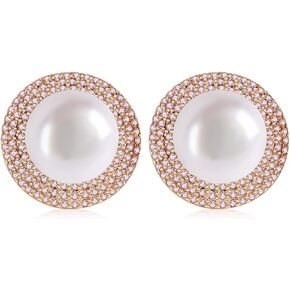 S925 Silver needles Pearl button stud earrings cultured freshwater pearl Cubic zirconia stud Earrings Birthday Gifts Women's Stud Earrings