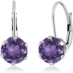 Gem Stone King 14K White Gold Purple Amethyst Earrings For Women (1.50 Cttw, Gemstone Birthstone, Round 6MM)