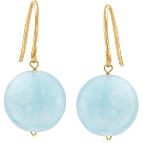 Ross-Simons 12mm Aquamarine Drop Earrings in 14kt Yellow Gold