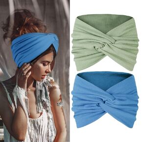 Tobeffect Wide Headbands for Women, 7'' Extra Large Turban Headband Boho Cloth Hairband Twisted Knot Hair Accessories, 2 Pack