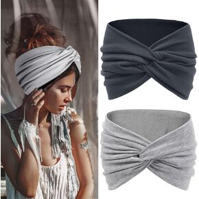 Tobeffect Wide Headbands for Women, 7'' Extra Large Turban Headband Boho Cloth Hairband Twisted Knot Hair Accessories, 2 Pack