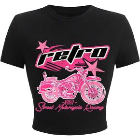 Verdusa Women's Y2K Tops Letter Print Short Sleeve Round Neck Tee T Shirt