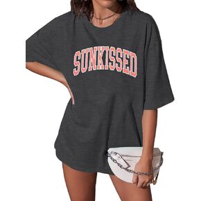 تي شيرت نسائي كبير الحجم: قميص Sunkissed صيفي تي شيرت هاواي برسومات عتيقة مطبوع عليه حروف للشاطئ تي شيرت علوي in Kuwait