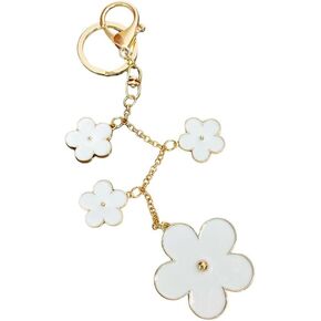 Fuqimanman2020 Butterfly Flower Bag Charms Enameled Keychain Pink White Butterfly Keychain for Women Girls Purse Accessories