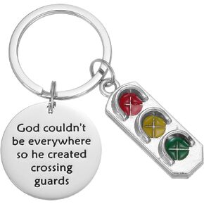 School Crossing Guard Keychain Gifts for Men Crosswalk Crossguard Keyring Traffic Light Keychain