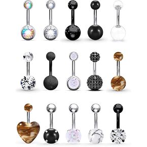 SCERRING 14 جرام حلقات زر البطن الفولاذ المقاوم للصدأ البطن السرة الحديد هيئة ثقب المجوهرات القلب واضح تشيكوسلوفاكيا حجر أوبال 15 قطعة in Kuwait