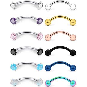 16G Rook Eyebrow Rings 316L Surgical Steel Eyebrow Piercing Rings Clear CZ Curved Barbell Helix Daith Piercing Body Jewelry for Women Men 8mm 10mm