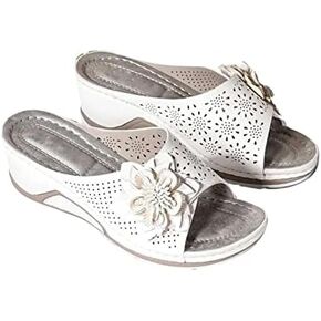 3D Floral Cutout Women's Leather Soft Insole Orthopedic Arch Support Sandals, Retro Bohemian Wedge Slippers, Suede Moccasins.