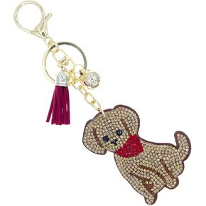 Rosemarie Collections Women's Whimsical Crystal Covered Sparkling Plush Key Ring With Tassel Keychain Car Fob Handbag Charm